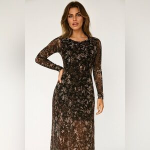 Rachel Zoe Elegant Black and Brown Floral Dress
